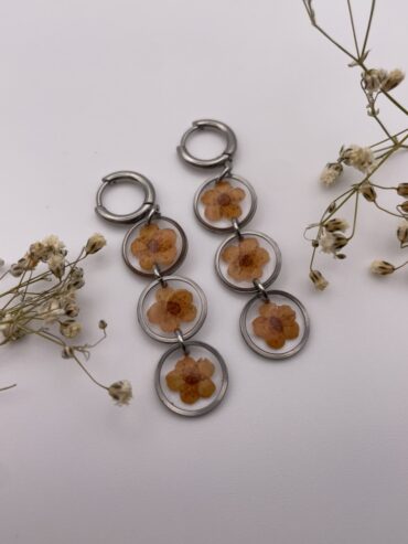 Pendientes 3 abalorios redondos con flores naranjas