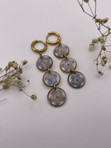 Pendientes 3 abalorios redondos con flores azules