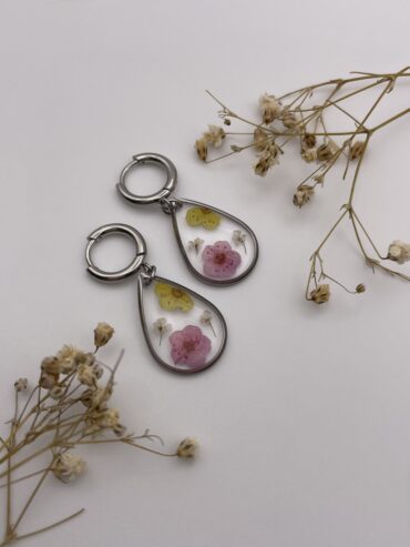 Pendientes gota con flores rosa y amarilla