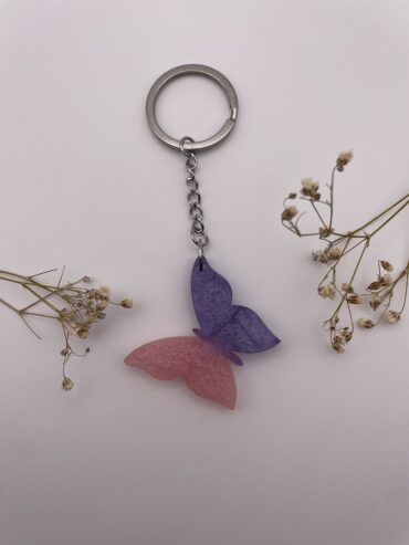 Llavero mariposa en color lila y rosa