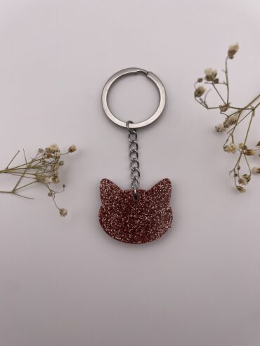 Llavero gatito con purpurina rosa