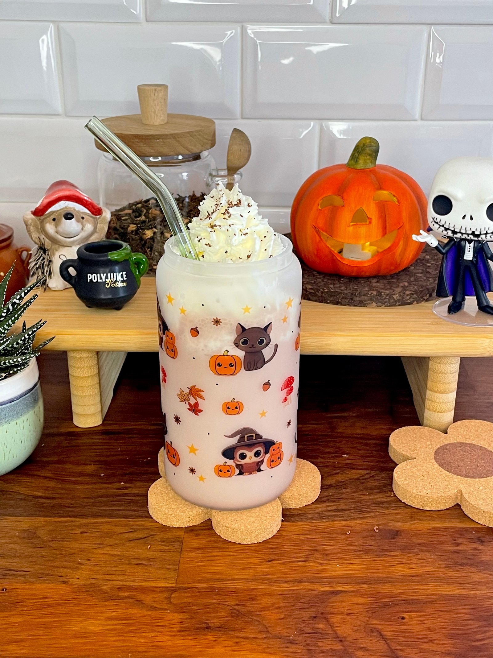 Vaso de vidrio Gato Halloween